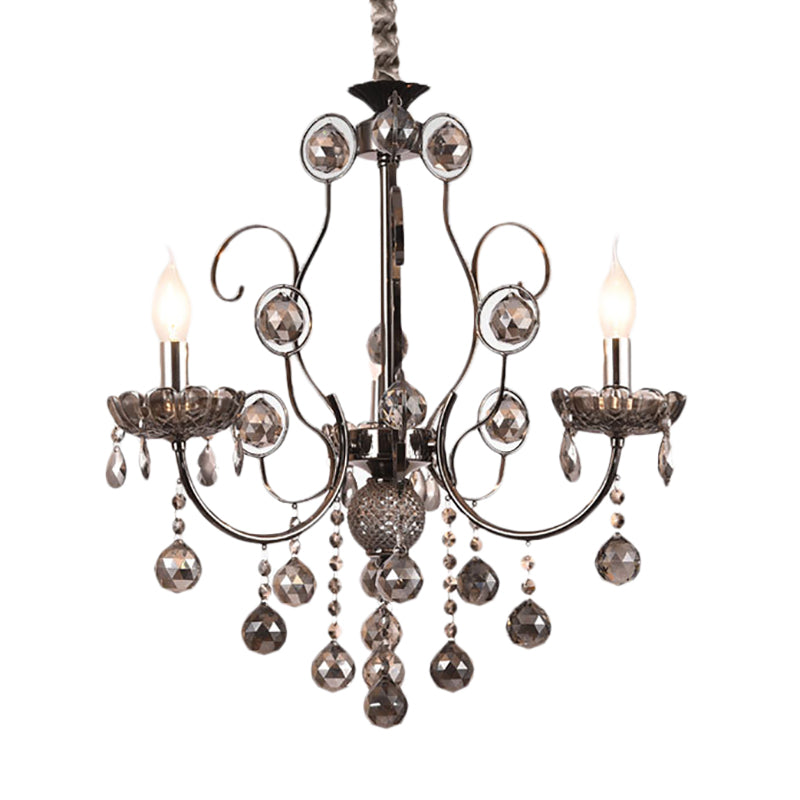 Vintage Style Smoke Gray Crystal Chandelier Light - Pendant Lighting With Candle 3/5 Lights For
