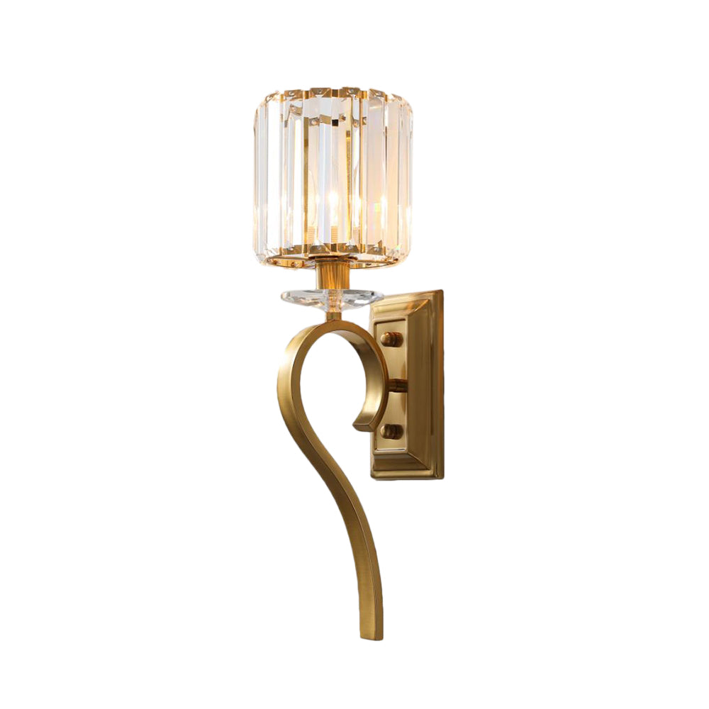 Contemporary Gold Cylinder Wall Sconce Light With Crystal Accents For Bedroom