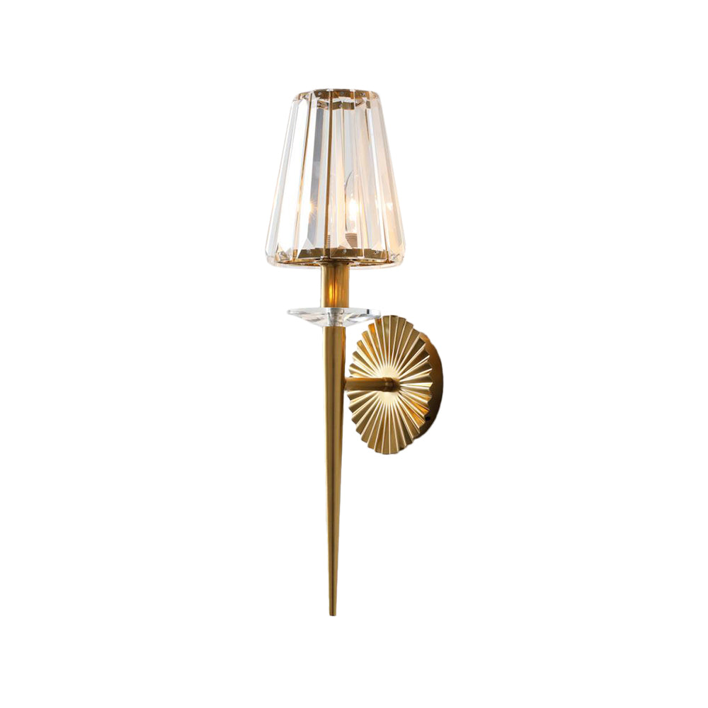 Modern Conical Wall Sconce In Gold With Clear Crystal And Metal - Perfect For Living Room Lighting