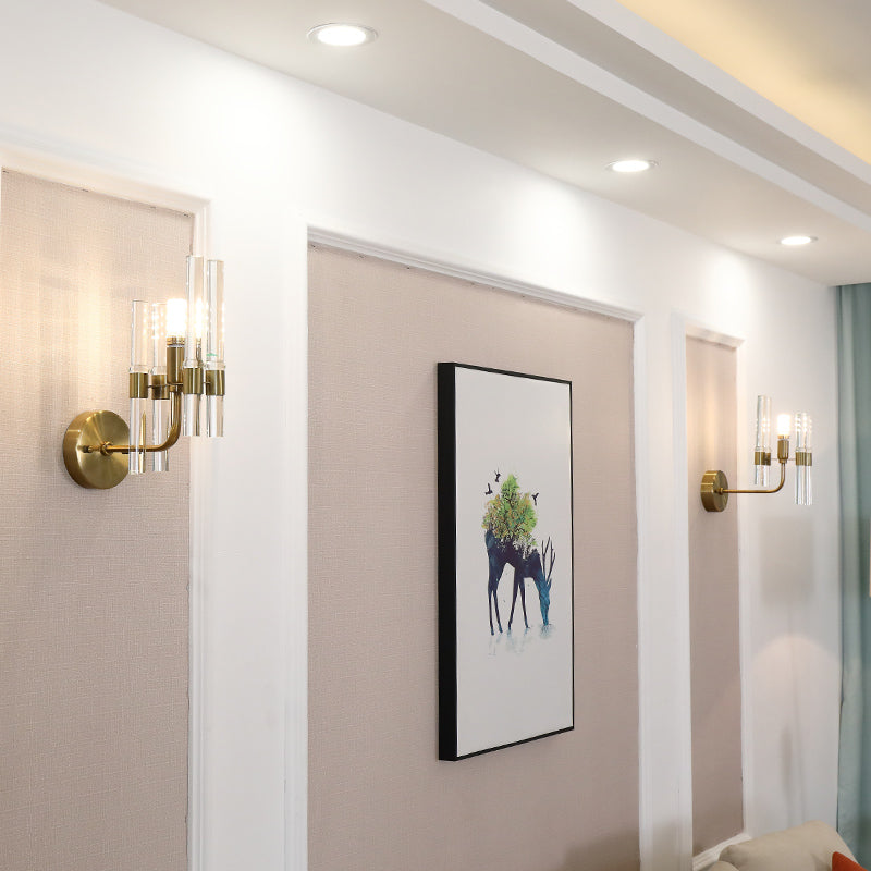 Modern Gold Finish Wall Sconce With Clear Crystal Pipe - Perfect For Hallway