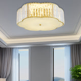 Golden Flower Flush Led Pendant Light With Modern Clear Crystal Design And Acrylic Diffuser -