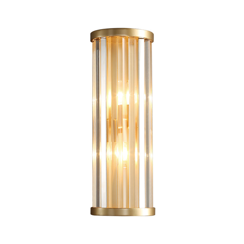 Metal Sconce Lighting: Modern Stylish 2-Light Cylinder Wall Fixture In Gold With Crystal Pipe