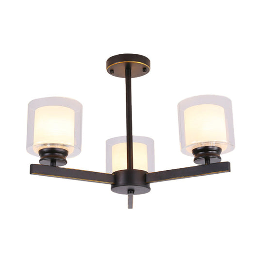 Modern Cylinder Chandelier Lamp: Black/Gold/Silver 3/6/8 Lights Clear Glass Bedroom Pendant Fixture