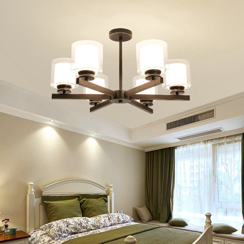 Modern Cylinder Chandelier Lamp: Black/Gold/Silver, 3/6/8 Lights, Clear Glass Pendant Fixture for Bedroom