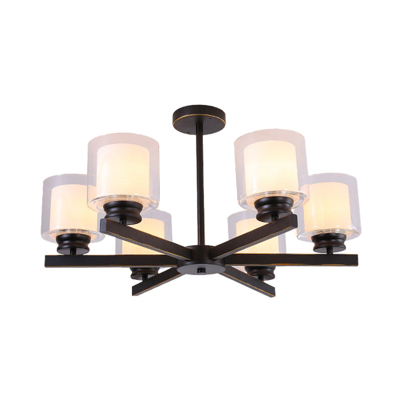 Modern Cylinder Chandelier Lamp: Black/Gold/Silver, 3/6/8 Lights, Clear Glass Pendant Fixture for Bedroom