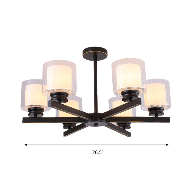 Modern Cylinder Chandelier Lamp: Black/Gold/Silver, 3/6/8 Lights, Clear Glass Pendant Fixture for Bedroom