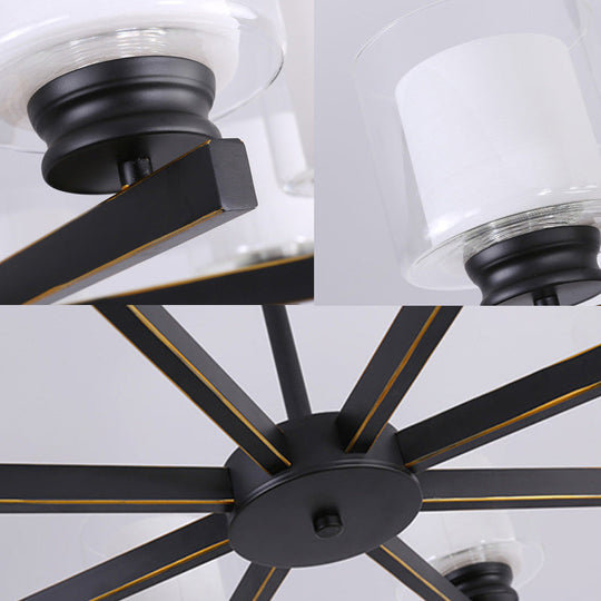 Modern Cylinder Chandelier Lamp: Black/Gold/Silver 3/6/8 Lights Clear Glass Bedroom Pendant Fixture