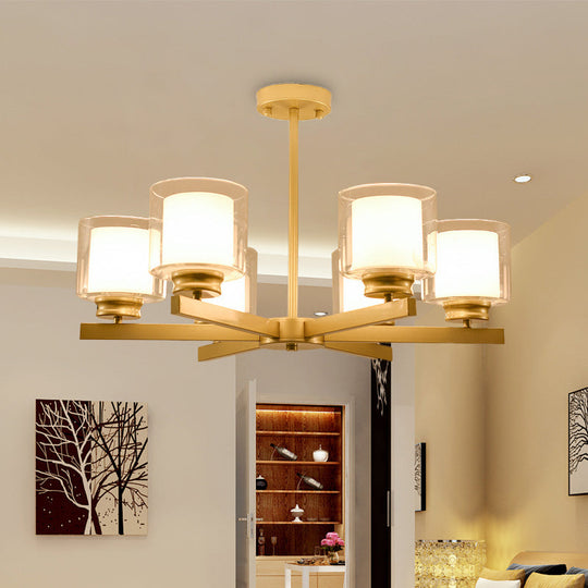 Modern Cylinder Chandelier Lamp: Black/Gold/Silver, 3/6/8 Lights, Clear Glass Pendant Fixture for Bedroom