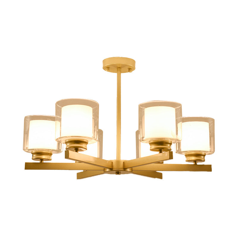 Modern Cylinder Chandelier Lamp: Black/Gold/Silver 3/6/8 Lights Clear Glass Bedroom Pendant Fixture