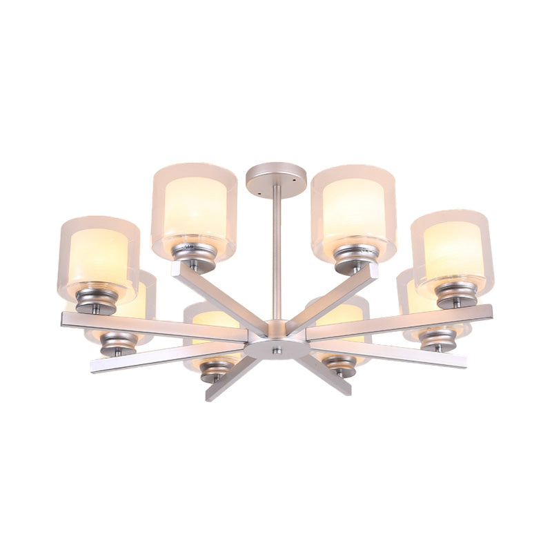 Modern Cylinder Chandelier Lamp: Black/Gold/Silver, 3/6/8 Lights, Clear Glass Pendant Fixture for Bedroom