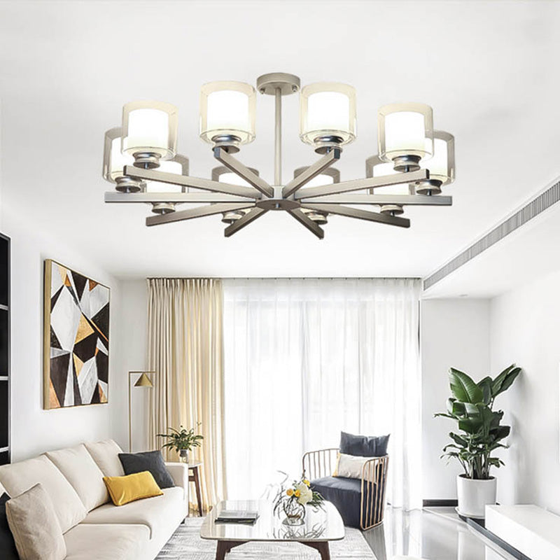 Modern Cylinder Chandelier Lamp: Black/Gold/Silver, 3/6/8 Lights, Clear Glass Pendant Fixture for Bedroom