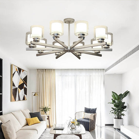 Modern Cylinder Chandelier Lamp: Black/Gold/Silver, 3/6/8 Lights, Clear Glass Pendant Fixture for Bedroom