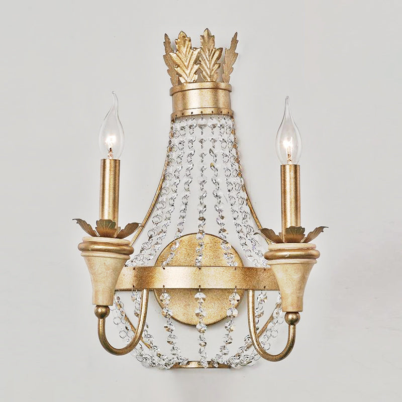 Vintage Empire Wall Light With Clear Crystal Bead And Champagne Finish - 2 Lights