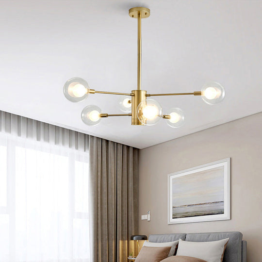 Modern Gold Chandelier Lamp with Clear Glass Shades - 6/8 Lights, ideal for Living Room Ceiling Hanging