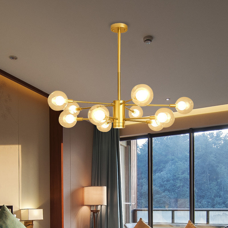 Gold Radial Design Chandelier: Modernist Glass Globe Light Fixture, 10/12/16 Lights