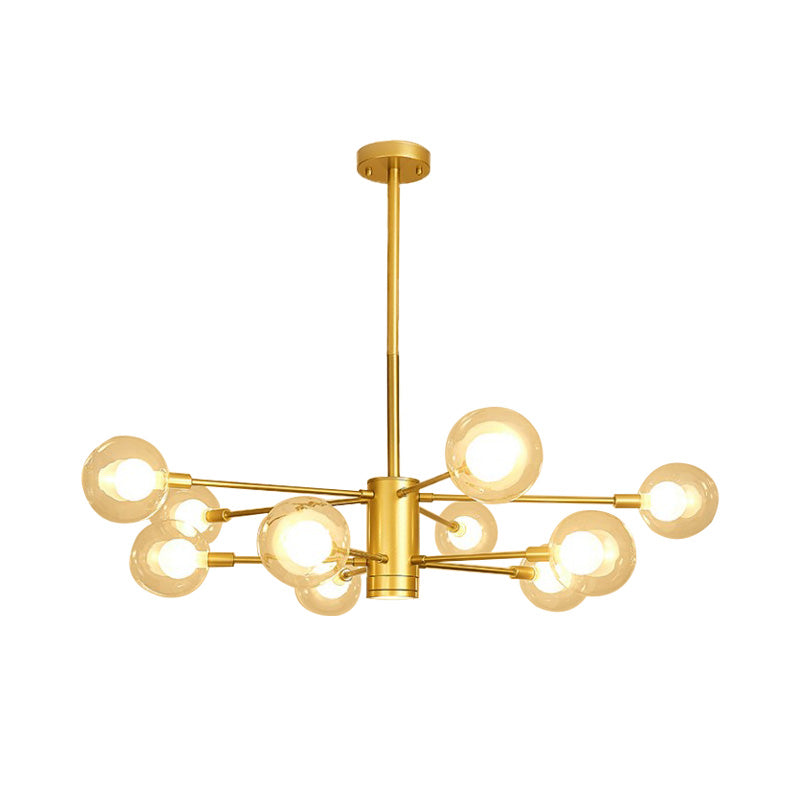 Gold Radial Design Chandelier: Modernist Glass Globe Light Fixture, 10/12/16 Lights