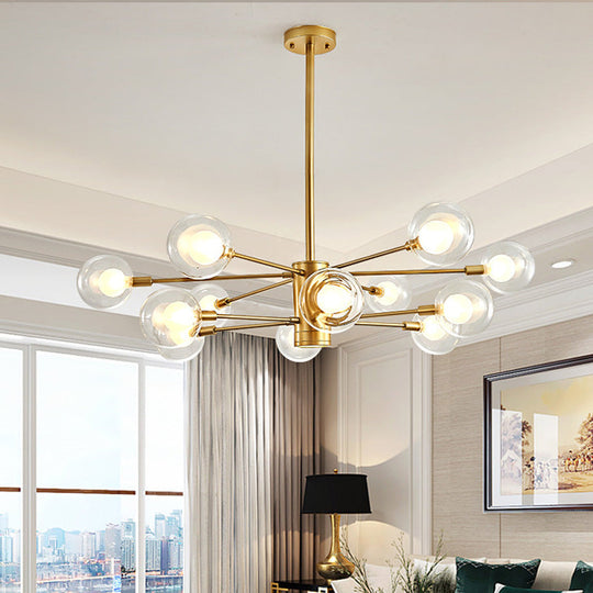 Gold Radial Design Chandelier: Modernist Glass Globe Light Fixture, 10/12/16 Lights