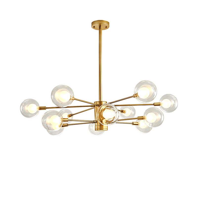 Gold Radial Design Chandelier: Modernist Glass Globe Light Fixture, 10/12/16 Lights