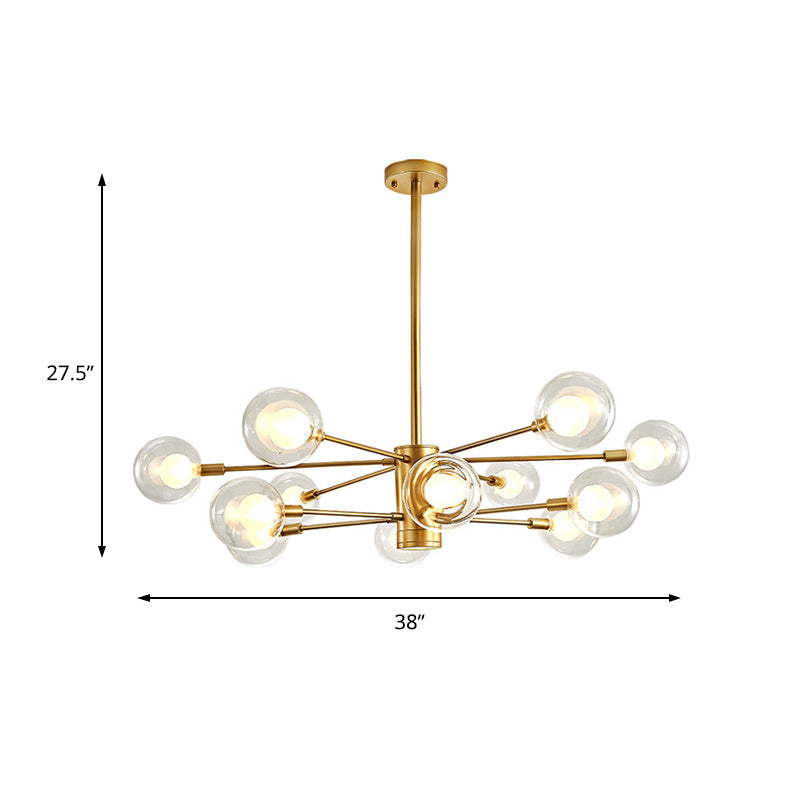 Gold Radial Design Chandelier: Modernist Glass Globe Light Fixture, 10/12/16 Lights