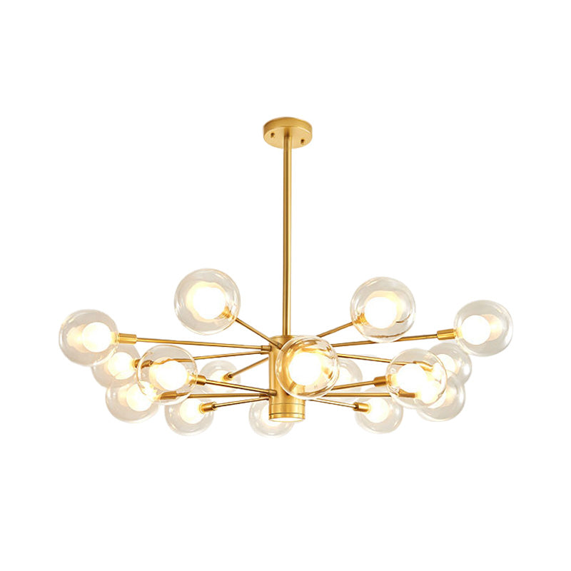 Gold Radial Design Chandelier: Modernist Glass Globe Light Fixture, 10/12/16 Lights