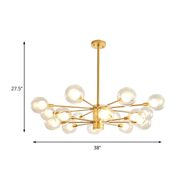 Gold Radial Design Chandelier: Modernist Glass Globe Light Fixture, 10/12/16 Lights