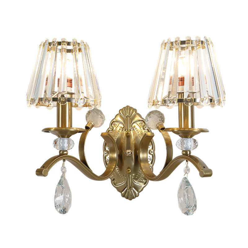 Vintage Style Gold Metallic Wall Lamp With Teardrop Crystal Decoration