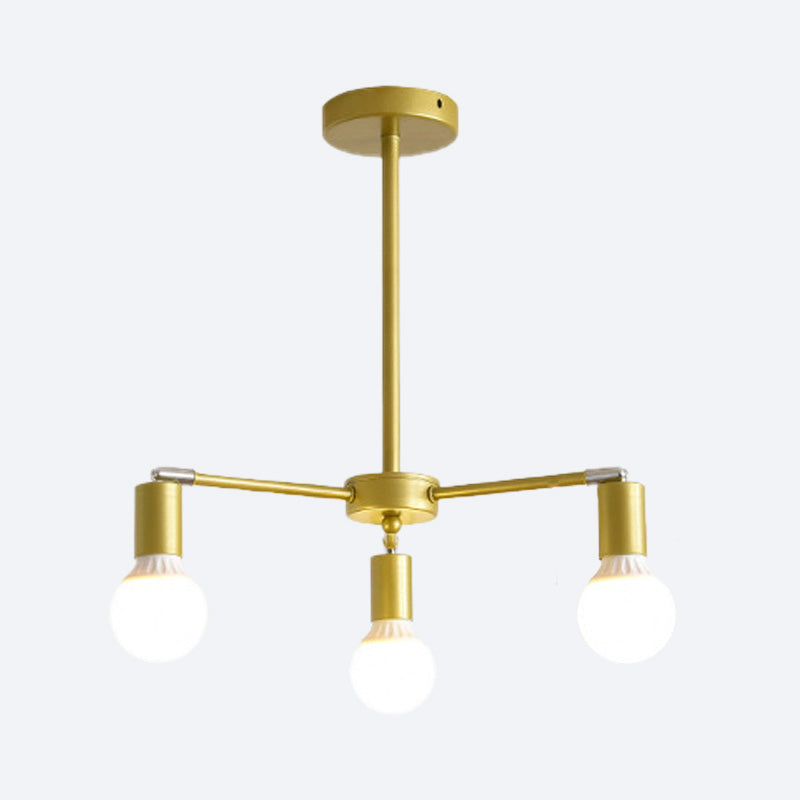 Gold Radial Chandelier With Bare Bulb - Modern 3/4/6 Ceiling Lights For Bedroom 3 /