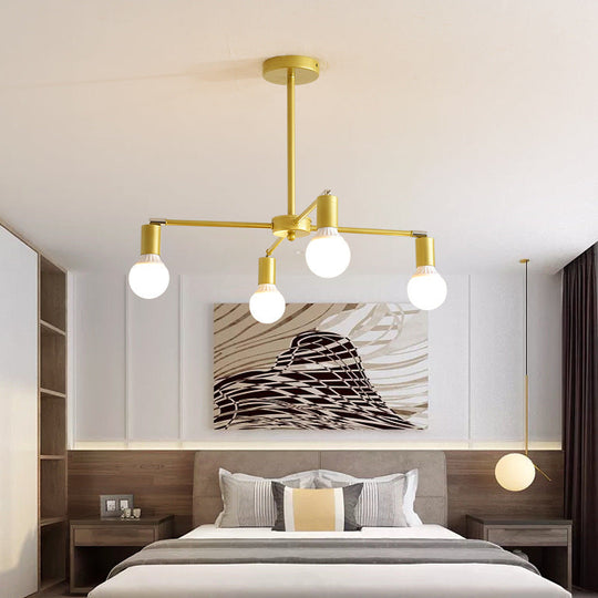Gold Radial Chandelier With Bare Bulb - Modern 3/4/6 Ceiling Lights For Bedroom 4 /