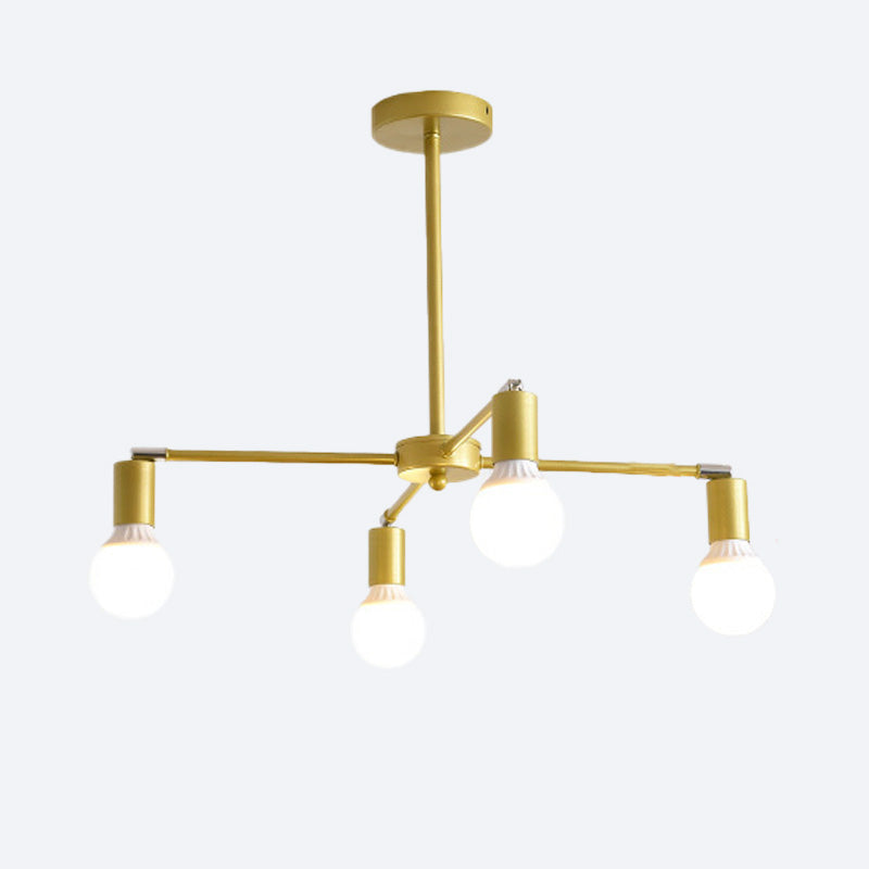 Gold Radial Chandelier With Bare Bulb - Modern 3/4/6 Ceiling Lights For Bedroom