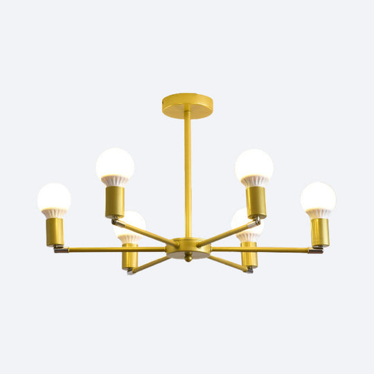 Gold Radial Chandelier With Bare Bulb - Modern 3/4/6 Ceiling Lights For Bedroom