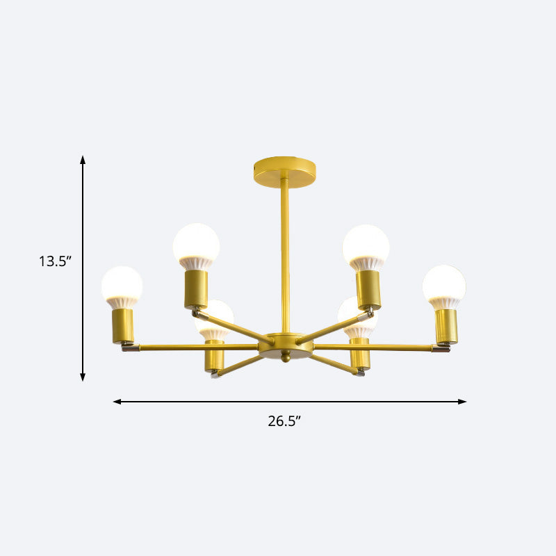 Gold Radial Chandelier With Bare Bulb - Modern 3/4/6 Ceiling Lights For Bedroom