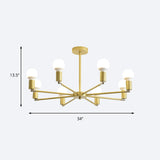 Gold Radial Chandelier With Bare Bulb - Modern 3/4/6 Ceiling Lights For Bedroom
