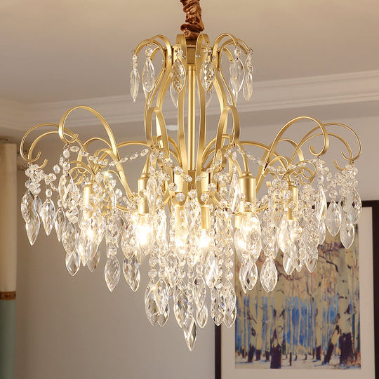 Modern Golden Geometric Chandelier Lamp - Vintage Style Pendant Light With Crystal And Metal Accents
