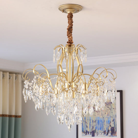 Modern Golden Geometric Chandelier Lamp - Vintage Style Pendant Light With Crystal And Metal Accents