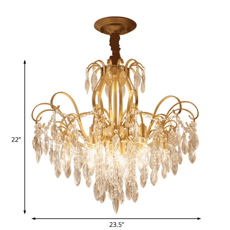 Vintage Golden Geometric Chandelier Lamp - Crystal & Metal - 7/8 Lights - Pendant Light