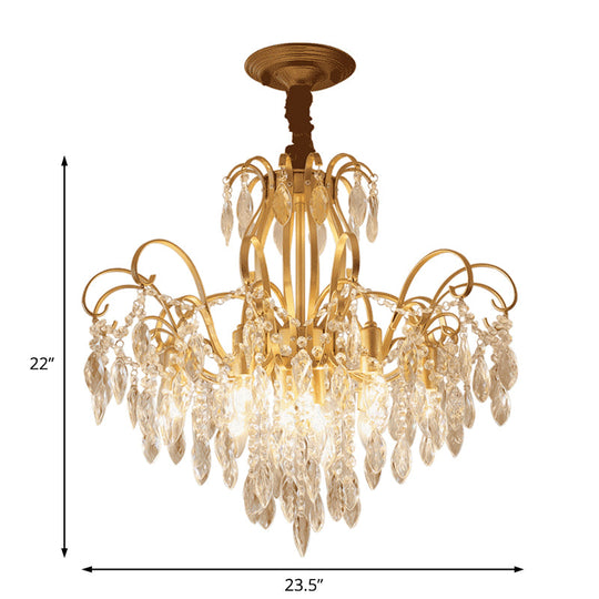 Vintage Golden Geometric Chandelier Lamp - Crystal & Metal - 7/8 Lights - Pendant Light