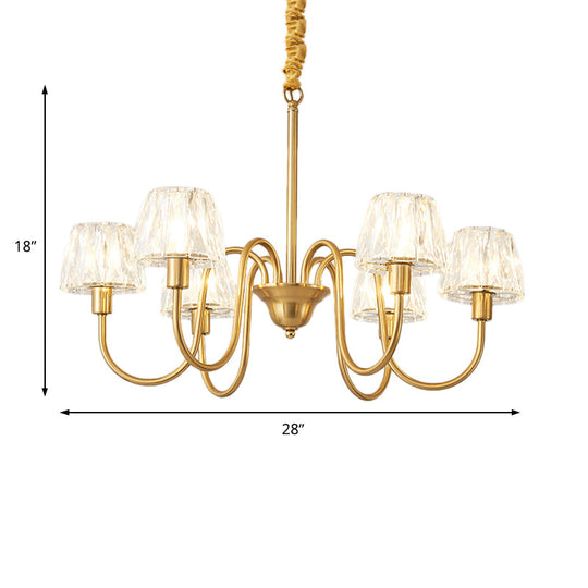 Modern Crystal Hanging Ceiling Light with Brushed Brass Finish - Available in 3/6/8 Lights