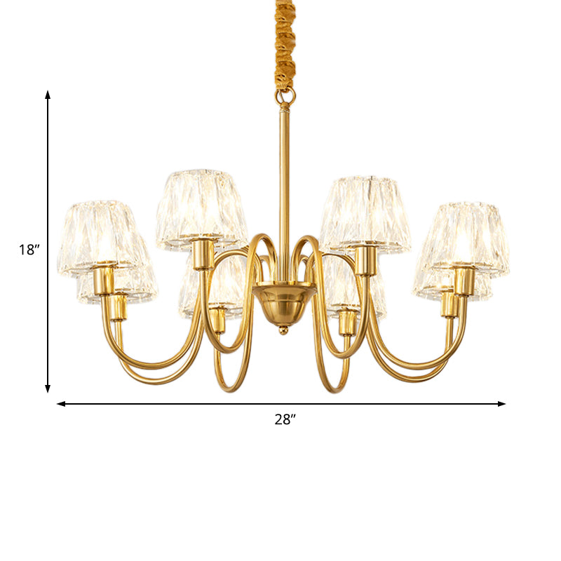 Modern Crystal Hanging Ceiling Light with Brushed Brass Finish - Available in 3/6/8 Lights