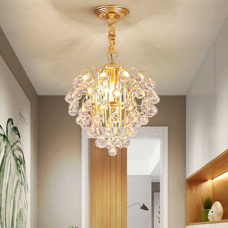 Golden Crystal Ball Pendant Lighting - Contemporary 3-Light Ceiling Hanging Fixture For Dining Room