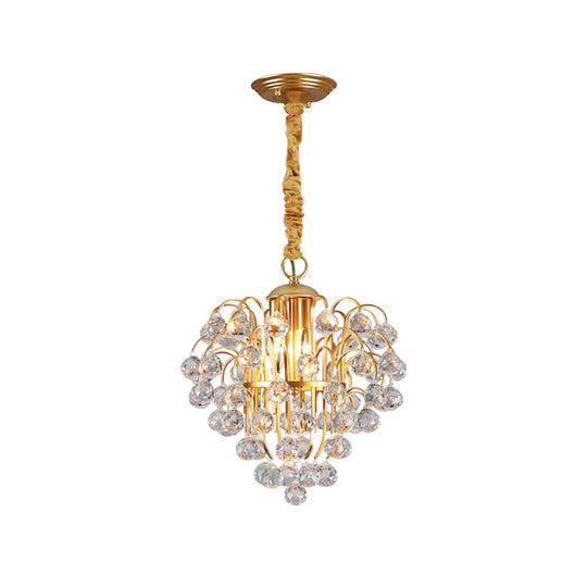 Golden Crystal Ball Pendant Lighting - Contemporary 3-Light Ceiling Hanging Fixture For Dining Room