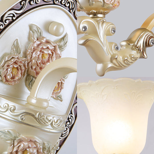 Vintage Petal Glass Wall Sconce With Ivory Carved Backplate For Living Room