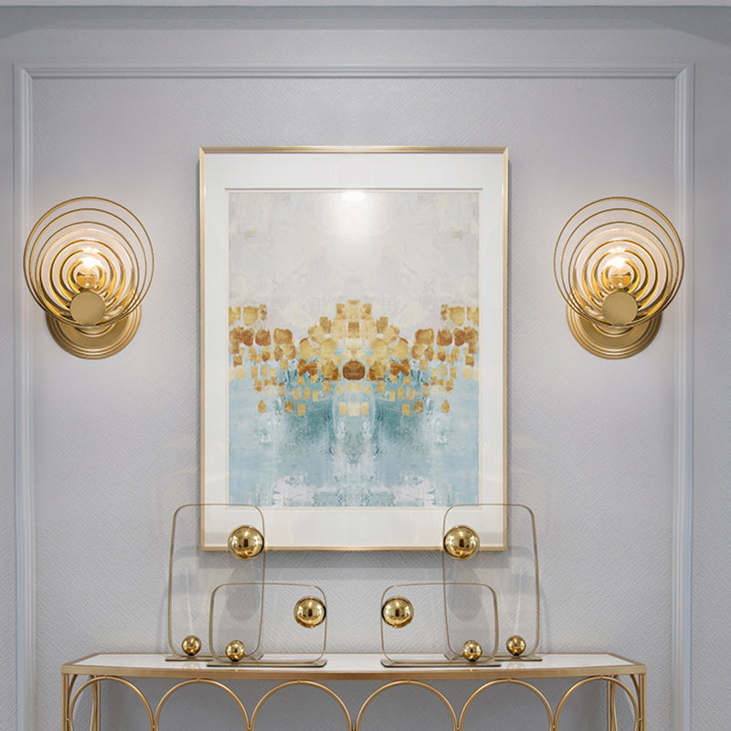 Gold Metallic Circular Ripple Glass Wall Light For Modern Living Room - 1/2 Fixture 1 /