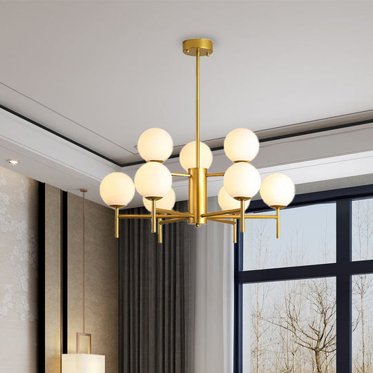 Contemporary Black And Gold Globe Chandelier With Radiant Design Milk Glass Shades - Available In 6