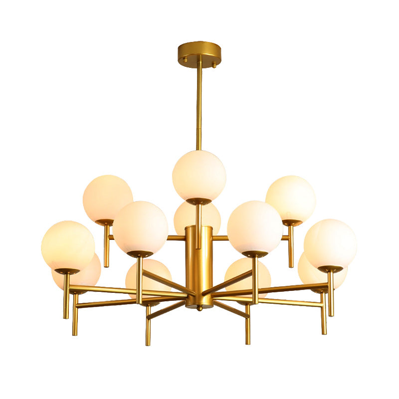 Contemporary Black And Gold Globe Chandelier With Radiant Design Milk Glass Shades - Available In 6