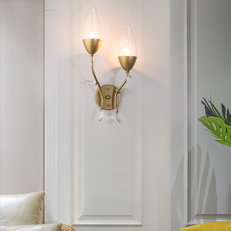 Mini Wall Sconce Light With Crystal Leaf Design - Modern Metallic Gold Finish Ideal For Bedroom