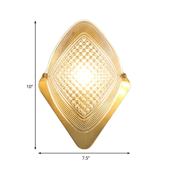 Modern Metal Wall Sconce Lamp With Clear Crystal Rhombus Design - Brass Finish