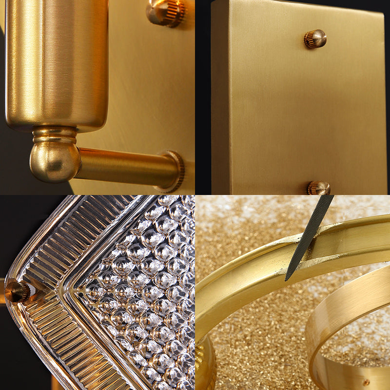 Modern Metal Wall Sconce Lamp With Clear Crystal Rhombus Design - Brass Finish