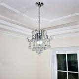 Modern Chrome Pendant Light With Crystal Ball Accents - Indoor Geometric Chandelier Lamp