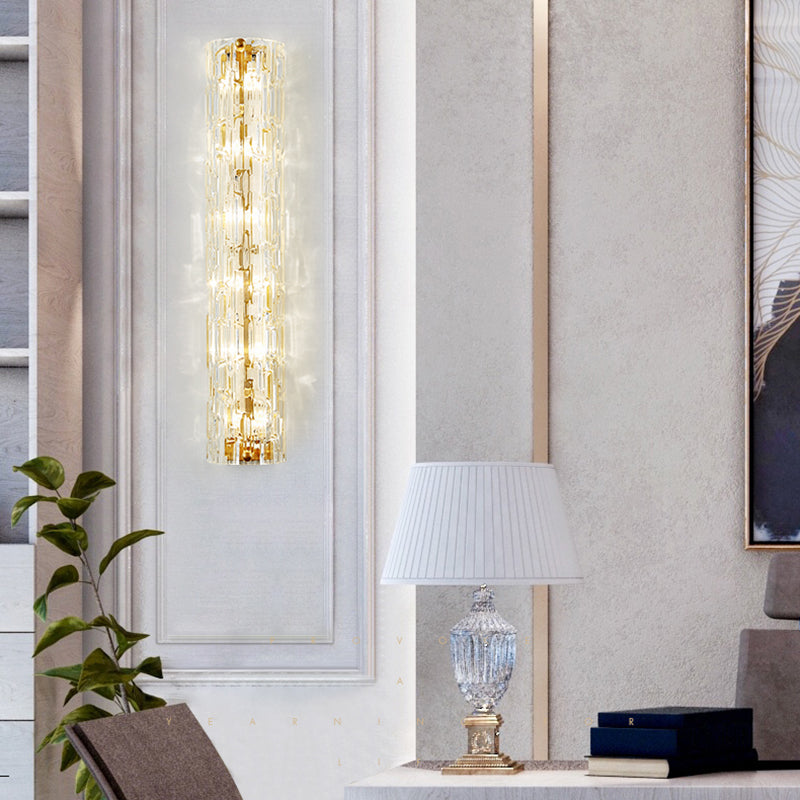 Modern Crystal And Metal Wall Lamp In Gold For Living Room