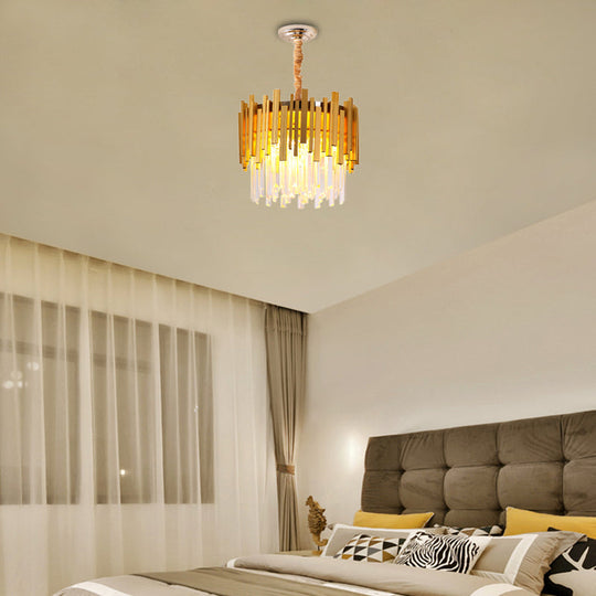 Stunning Silver/Gold Pendant Lamp With Crystal Prism - 6-Bulb Suspension For Bedroom Gold